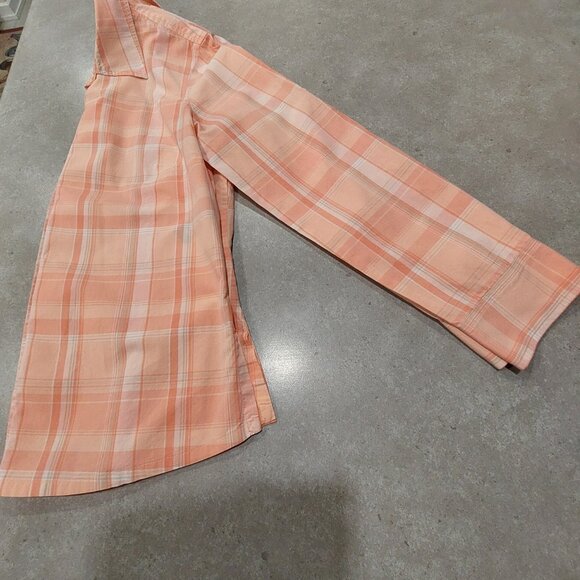 JONES WEAR STUDIO Women's Peach Plaid 100% Cotton Long Sleeves Shirt - Me… - Picture 10 of 11